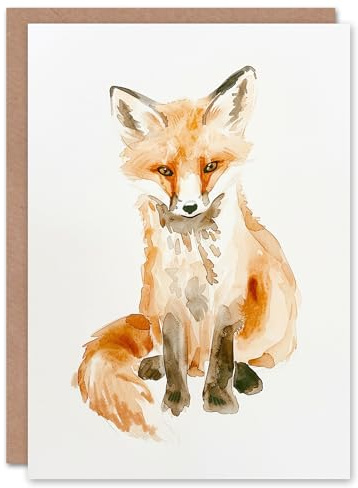 Artery8 Cute Red Fox Cub Soft Watercolour Animal Lover Blank For Him Or Her Art Birthday Card