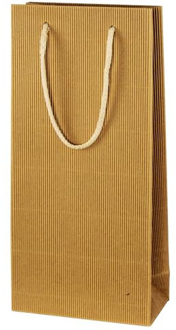 5x Wein Geschenktüten für 2 Flaschen, Flaschentasche Natur, stabiler Wellkarton, Tragekordel Baumwolle (Natur)