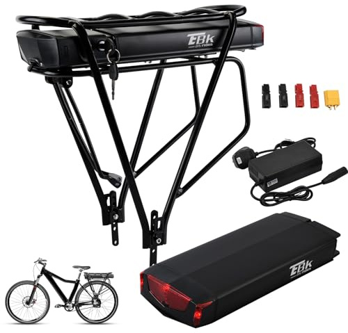 Ebkrides Rear Rack Ebike Battery 36V 15AH with Charger & Taillight for 750W 500W 350W 200W, Electric Lithium lon Bicycle Battery Luggage Rack Batteries for 24/26/28/29 V-Brake Rear Wheel Bike