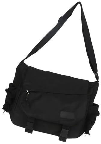 Beimus Umhängetasche für Damen, Nylon, Kuriertasche, Teenager, Studenten, verstellbare Schultertasche, mit Schnalle, Reißverschluss, großes Fassungsvermögen, Schwarz