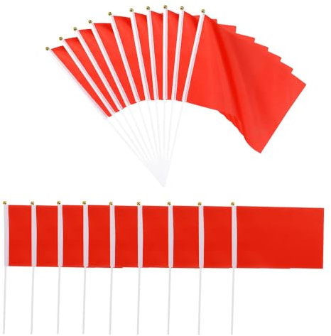 Lot de 50 Mini Drapeaux Rouges à Agiter à la Main - Pour Extérieur, Défilé de Vacances, Célébration, Jardin, Terrasse, Décoration - 14 x 21 cm