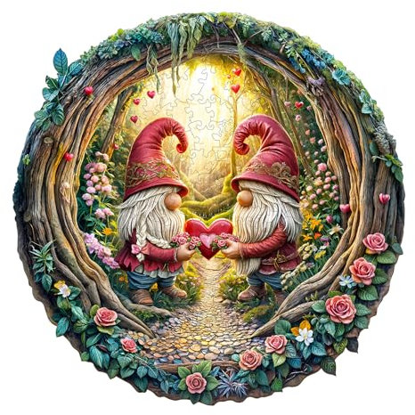 Holzpuzzle Erwachsene GNOME Couple - 200 Teile Rundpuzzle Geschenkbox, Wanddekoration (Erwachsene/Kinder)