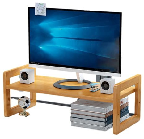 TapferBahn Support D'éCran en Bois,SuréLéVateur De Bureau en Bois,Rehausseur D'éCran Pc Bureau,Longueur Et Angle RéGlables,Facile à Assembler,pour Ordinateur Portable,Tablette,Clavier Etc