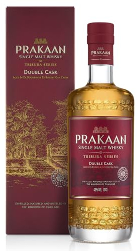 Prakaan Double Cask Single Malt Thai Whisky, 70cl, 43% ABV, Tribura Series, Aged in American Oak Ex-bourbon and Spanish Oak Ex-sherry Casks, Full Bodied and Smooth