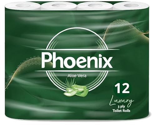 Phoenix 12 Rolls 3-Ply Toilet Paper – Choose from 4 Variants: Supreme Unscented, Aloe Vera, Lavender Scented, and Shea Butter – Soft, Strong, Absorbent for Comfort - by MegaAisle (Aloe Vera Scent)