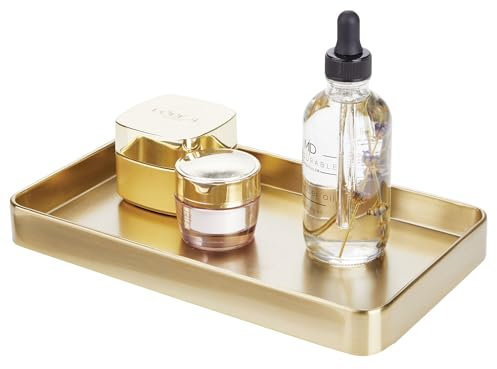 iDesign Steel Vanity Bathroom Organization and Storage-Soft Brass Tray