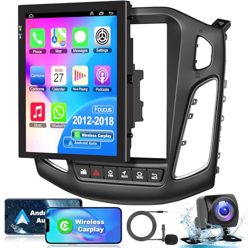 Android 12 Car Stereo for Ford Focus 2012-2018 4G RAM+64G ROM, 10 Inch IPS Touch Screen Car Radio with Wireless Carplay/Android Auto,GPS, WiFi, Bluetooth, Support OBD2/DVR/DSP