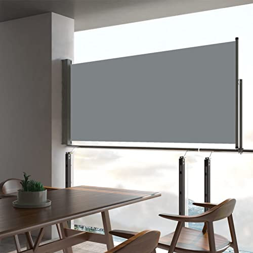 Homgoday Extendable Side Awning, Outdoor Privacy Screen Garden Awnings Retractable Sun Protection for Terrace, Patio, Balcony 60x300 cm Grey