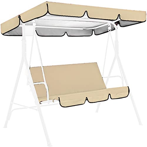 Patio Swing Canopy Replacement Set | 3-Seater Garden Swing Canopy & Cushion Set | Durable Outdoor Swing Chair Canopy for Garden Furniture