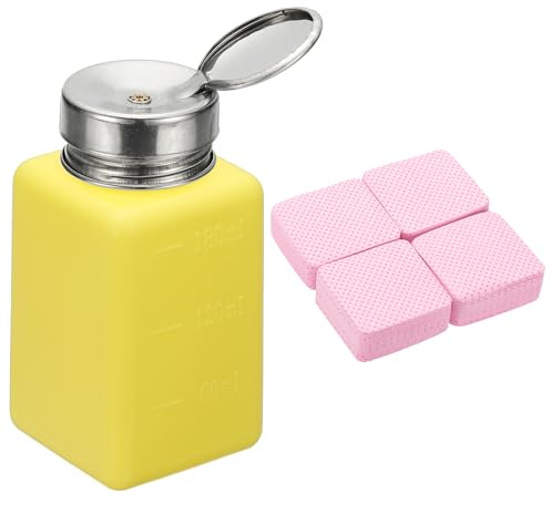 YOKIVE Alcohol Dispenser, 180ml(6oz) Pump Dispenser Bottle Push Down for Eye Makeup Nail Polish Remover Acetone Cleanser with 200Pcs Lint Free Nail Wipes, Yellow