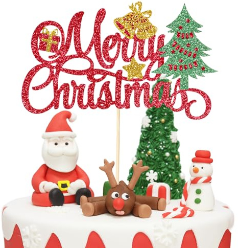 Weihnachten Kuchen Topper Rot Glitzer Xmas Kuchen Dekoration Frohe Weihnachten Dekor für Festliche Kuchen Party Supplies Dekoration Happy New Year