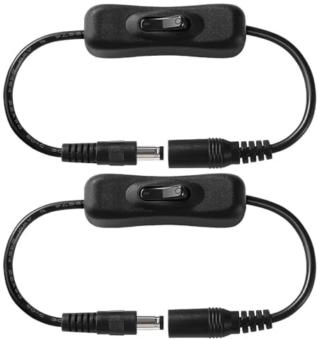 DC Inline-Ein/Aus-Schalter 5.5 x 2.1 mm 2 Stück, 12V DC Power Inline Kabel mit Schalter, Männlich zu Weiblich,C Buchse Stecker Verbinder Kabel Wippschalter für LED Streifen und andere 24V Geräte