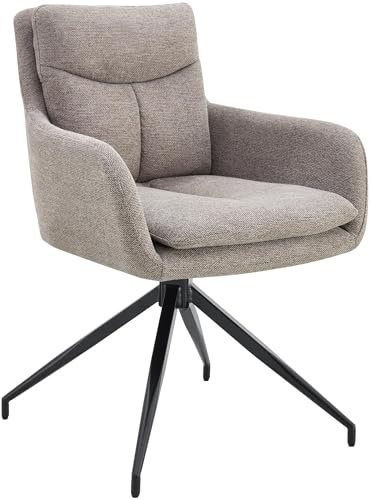 CLP Esszimmerstuhl drehbar Somers Stoff, 180° schwenkbarer Sessel mit Armlehne und Rückenlehne, Küchenstuhl gepolstert | Farbe Taupe