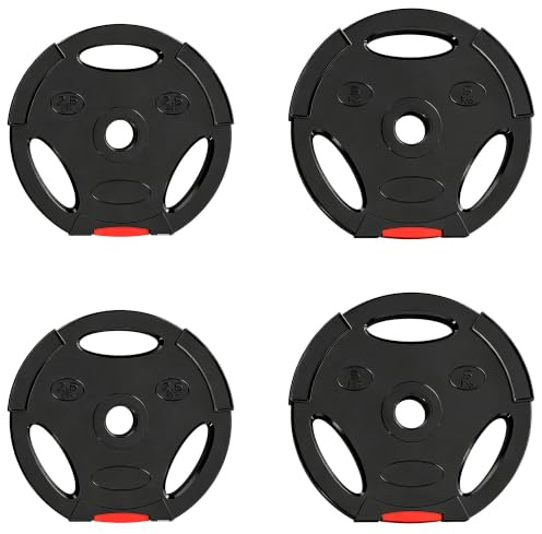 SPORTNOW Disques de Poids Plaques 3 Poignées Noir | 2 x 5 kg, 2 x 2,5 kg Trous de Ø 25 mm, Couverture en Polypropylène, Ensemble Plaques d'Haltères, Musculation, Fitness, Gym