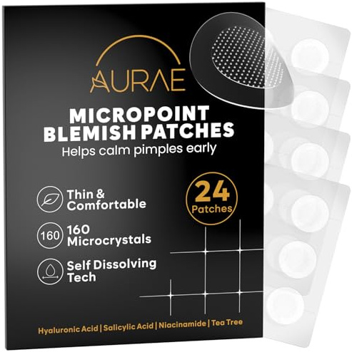 Patch Anti-Bouton Microcristal 24 Pièces - Niacinamide et Hyaluronique | 160 Microcristaux à l'Acide Salicylique Agissent Dès les Premiers Signes, Discrets sous le Maquillage - 24 Pcs