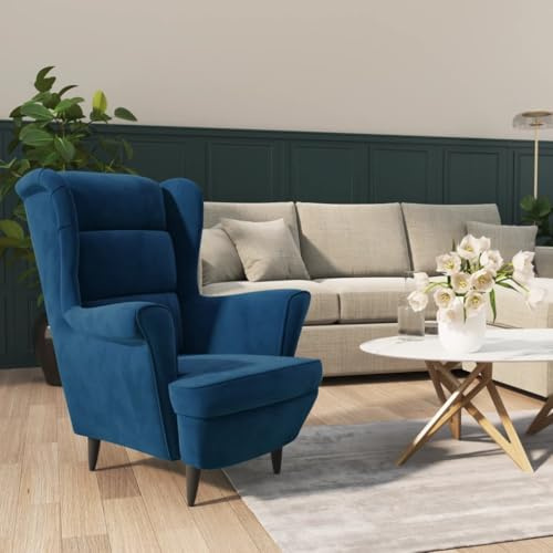 Massbinet Skandinavischer Stil Ohrensessel Sessel Bouclé Sessel Wohnzimmer Schlafzimmer Statement Piece Loungesessel Hohe Tragfähigkeit Blau Samt