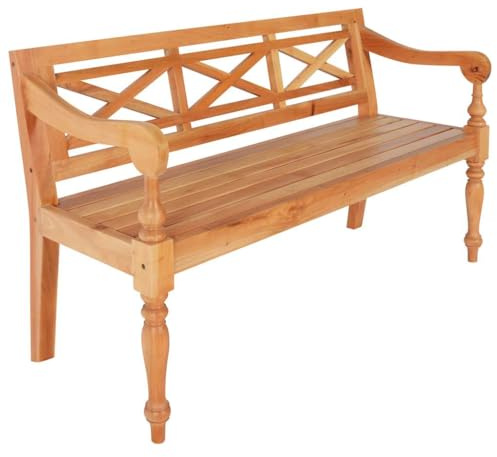 Mokuyary Batavia Sitzbank Holz Outdoor Bank Terrasse Park Sitzstuhl Hinterhofbank Gartenbank 123cm Massivholz Mahagoni Holz Hellbraun