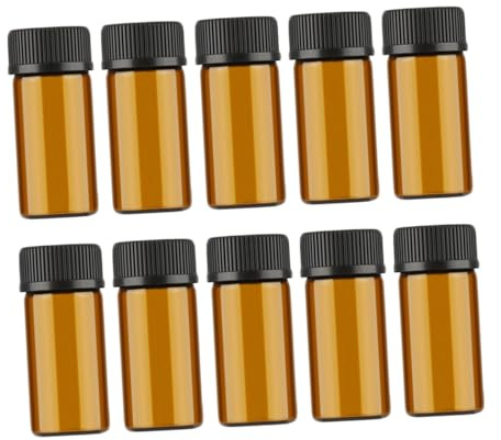 PENIKOKO 10 pièces Lot de Petites Fioles Verre Transparent avec Bouchon Grain et Bouchon Troué Flacons Étanches pour Huiles Essentielles et Chimie Bouteilles Portables pour Voyage