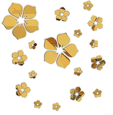 18-teiliges Acryl-Spiegel-Blumen-Wandsticker für dekorative Wandkunst, Schlafzimmer, Wohnzimmer, Sofa, TV-Hintergrund, Wand, 3D-Spiegelfliesen, Blumen-Set (Gold)