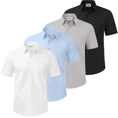 Liloak Short Sleeve Shirts Men Pack Button Down Work Shirts for Office Work and Smart Casual Wear