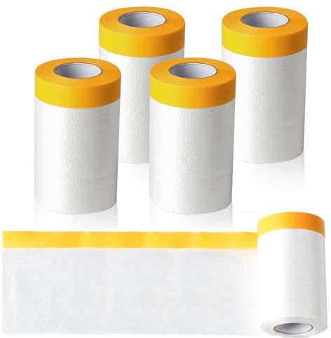 LuoJinZisy 4 Rollen Abdeckfolie Klebeband mit Folie(55 cm x 20 m) | Malerfolie Selbstklebende Goldband Masker Tape, Transparent Malerkrepp mit Folie Gewebeklebeband Malerband zum Staubschutz