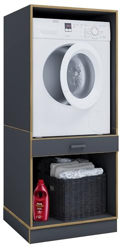 VCM Waschmaschinenschrank mit Unterschrank, Waschmaschinenumbau mit Stauraum hinter Zwei Drehtüren und Einer Schublade, Maße: Überbauschrank H. 162 x B. 67 x T. 68 cm, Rislo OP XL