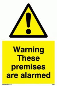 Viking Signs warning these premises are alarmed, Yellow