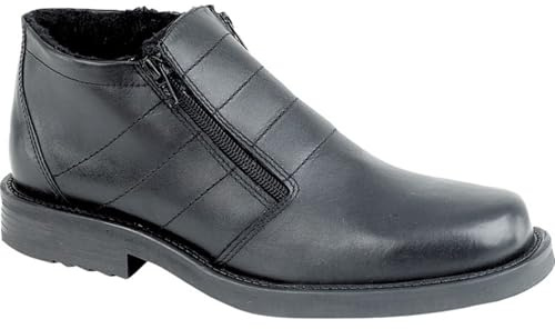 Mens Roamers Black Double Zip Fastening Thermal Lined Leather Boots M182A KD - 11 UK