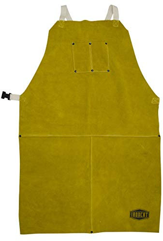 West Chester IRONCAT 7010 Split Cowhide Leather Bib Apron - 24 in. x 42 in. Heat Resistant Safety Wear in Golden Yellow for Welding. Safety Apparel