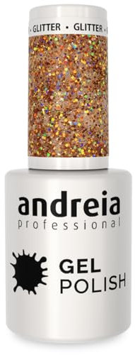 Andreia Pintauñas Semipermanentes – Esmalte Semipermanente Profesional para Uñas de Gel - Manicura con Brillo Intenso que Dura Hasta 4 Semanas - Color 260 Brillo Oro - Plateado - 10,5 ml