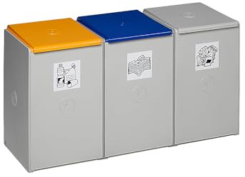 Certeo | Wertstoffsammler aus Kunststoff | Station mit je 60 l Volumen, 3-fach-Sammler