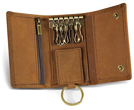 Le’aokuu Schlüsseletui Mini Leder Schlüsselanhänger Ledergeldbörse Kleine Geldbörse Damen Herren Autoschlüssel Tasche Schlüsselmäppchen (1064 Hell Braun)