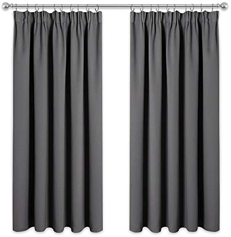 Pony Dance Grey Blackout Curtains 72 Inch Drop for Living Room Thermal Pencil Pleat Lounge Curtains with Hooks, W46 X L72