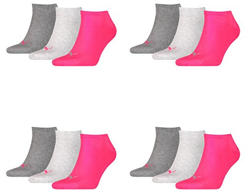 PUMA 12 Paar Sneaker Invisible Socken Gr. 35-49 Unisex für Damen Herren Füßlinge, Farbe:656 - middle grey mélange/pink, Socken & Strümpfe:35-38