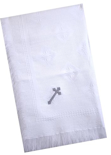 BabyPrem Baby Blanket Shawl Cross Christening Baptism Knitted Fringe 122 x 122cm White