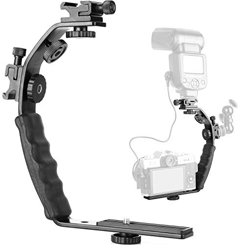 ChromLives Kamera L Halterung L Einfassung Video Grip L-Halterung mit Doppelblitz Kaltschuhhalterung,1/4'' Stativschraube, Gepolsterter Hochleistungshandgriff kompatibel mit DSLR Kamera