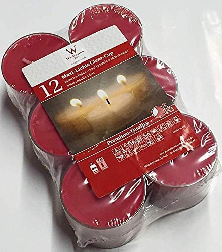 Teelichter Maxi 8 Stunden Rot 21 x 56 mm, 12 Stück, im klarer Hülle, Klarsichtcup, in Premium Qualität