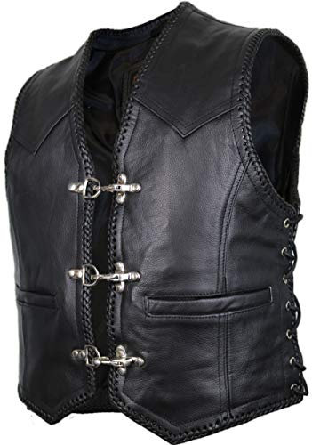 MDM Herren Biker Lederkutte Lederweste Rocker Weste Clubweste in schwarz