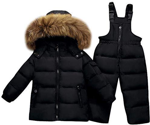Odziezet Ensemble Doudoune pour Bébé Combinaison de Neige Enfants Fourrure Costume de Bébé Veste Manteau Ski Doudoune Parka à Capuche d'hiver 2-5 Ans