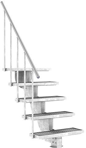 Außentreppe DOLLE Gardenstep mit 5 Stufen (Geschosshöhe: 92,5-112,5 cm) │ 80 cm Stufenbreite │ Stufenauflage Gitterrost │ mit Steiggeländer