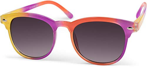 styleBREAKER Lunettes de soleil nerd pour enfants avec une monture multicolore en plastique et verres plats en polycarbonate 09020090, couleur:Monture Jaune-Pink-Orange / dégradé gris verre