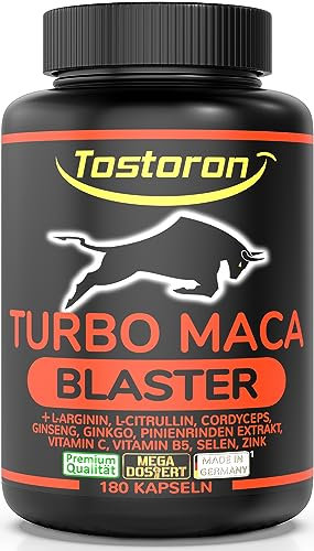 Tostoron TURBO MACA BLASTER mit MEGA MACA - 180 Kapseln hochdosiert plus L-Arginin, Pinienrinden Extrakt, L-Citrullin, Cordyceps, Ginseng, Ginkgo, Vitamin C + B5, Selen, Zink, 1 Dose (1x141,7g)