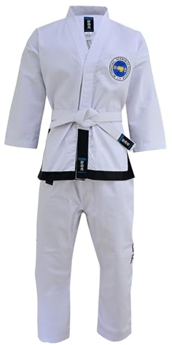 Playwell Kriegerisch Arts Itf Taekwondo Gürtel Schwarz (1. - 3. Dan) Anzug - Weiß, 3/160cm