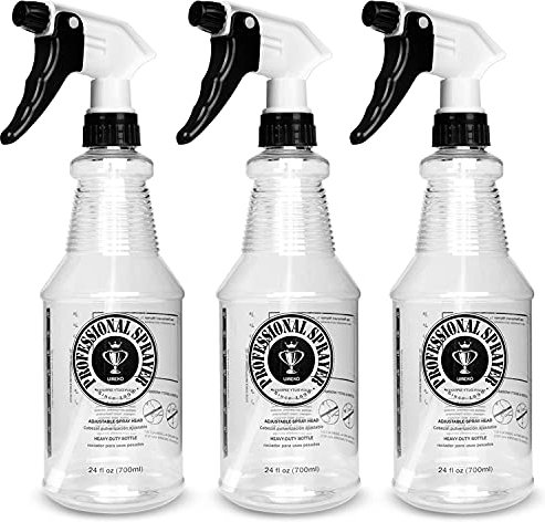 Plastic Spray Bottle (24oz 3 Pack) for Cleaning Solutions, Car Detailing Care, Planting, Pet, Clear Finish, Heavy Duty Empty Spraying Bottles Mist Water Sprayer with Measurements & Adjustable Nozzle