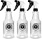 Plastic Spray Bottle (24oz 3 Pack) for Cleaning Solutions, Car Detailing Care, Planting, Pet, Clear Finish, Heavy Duty Empty Spraying Bottles Mist Water Sprayer with Measurements & Adjustable Nozzle