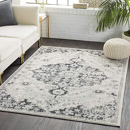 Livabliss Asmara Vintage Teppich - Orientalischer Wohnzimmer Teppich 160x220 cm, Esszimmer, Schlafzimmer - Boho Style, Bunter Muster, Grau, Schwarz und Weiß