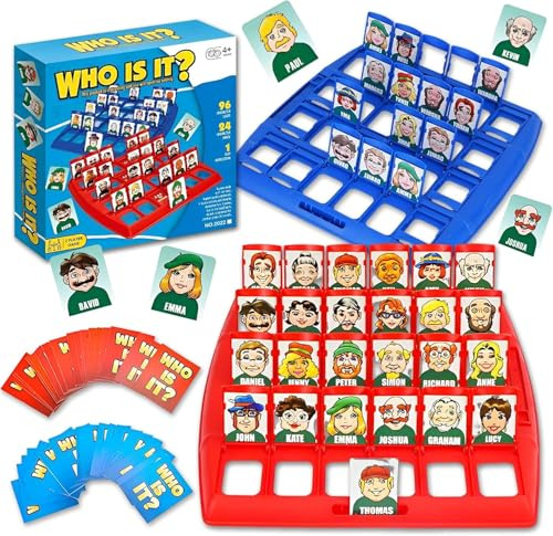 Amasawa Quién es Divertido Juego de Mesa,Adecuado para el Clásico Juego de Mesa Funny Family Guessing Games Kids Children Toy Gift (Rojo y Azul) Versión Inglesa