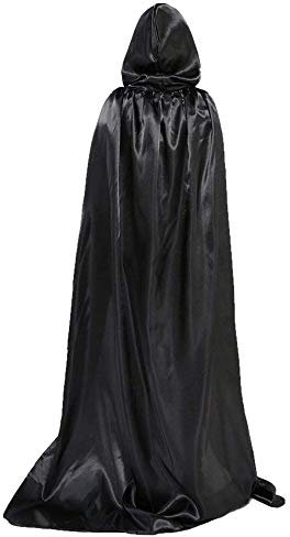 Mantello con Cappuccio Nero Halloween Lungo Mantello Unisex Cape à Capuche mit Haltegurt per Halloween Festa in Costume