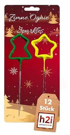 h2i Baum & Stern Wunderkerzen | 12 Stück | 18 cm | +/- 60 sek | Sternenspritzer & Funkenzauber für Weihnachten und Sylvester Neujahr | Kat F1