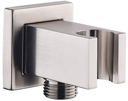 Keymark Wall Supply Elbow with Hand Shower Holder, Brass Square G1/2 Shower Hose Connector, Wall Mount Water Outlet for Bathroom Shower, Brushed Nickel